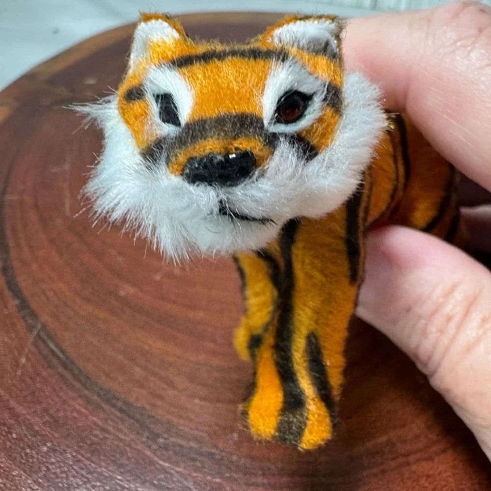 Vintage Tiger Christmas Ornament Fuzzy Faux Fur Striped Big Cat Safari Decor